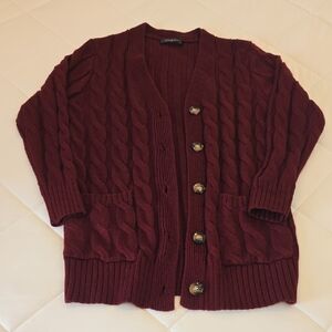 Elegant Burgundy Cable Knit Cardigan